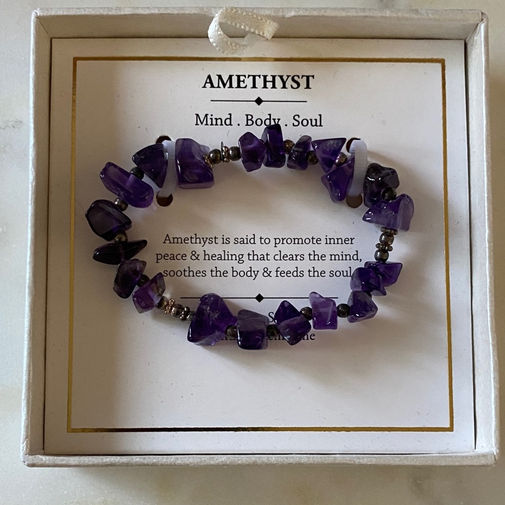 NWT Amethyst Mind, Body & Soul Deep Purple Stone Stretch Bracelet